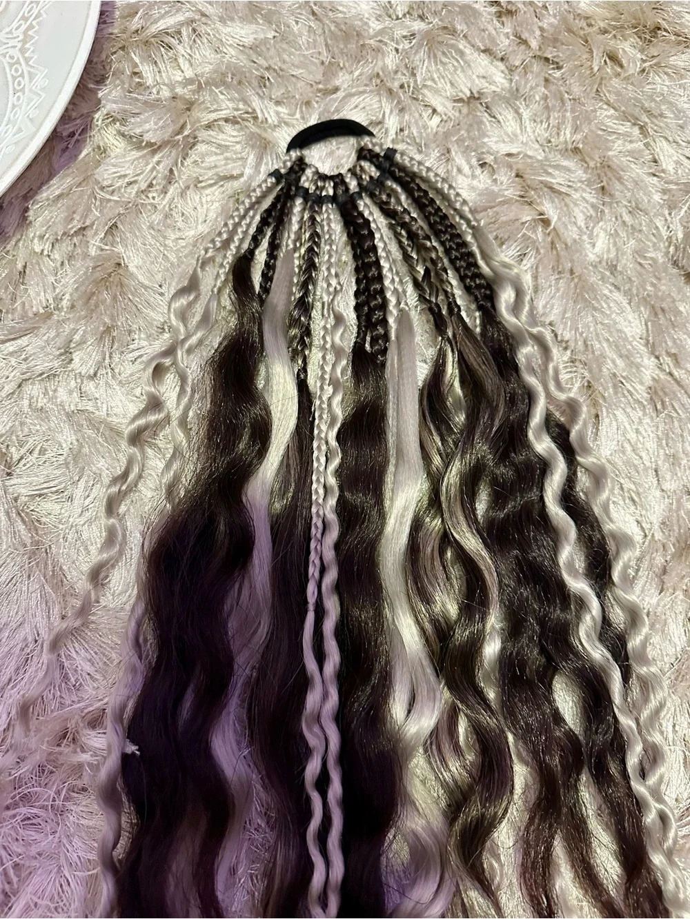 Hand-Tied Women's Hair Extensions in Brown with White Highlights